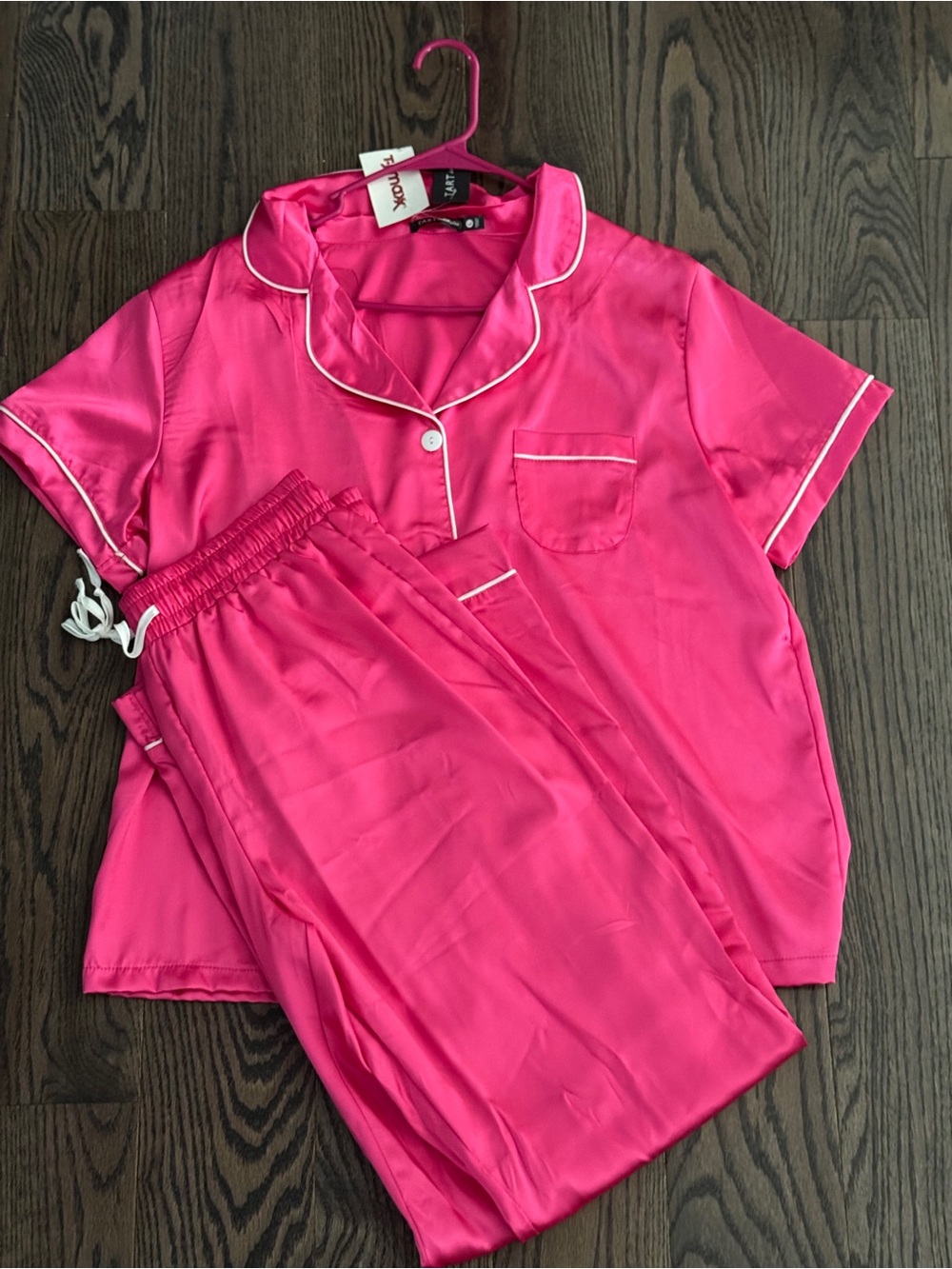 Tart intimates Pink satin pyjama set with white piping BRAND NEW SIZE LARGE #lou